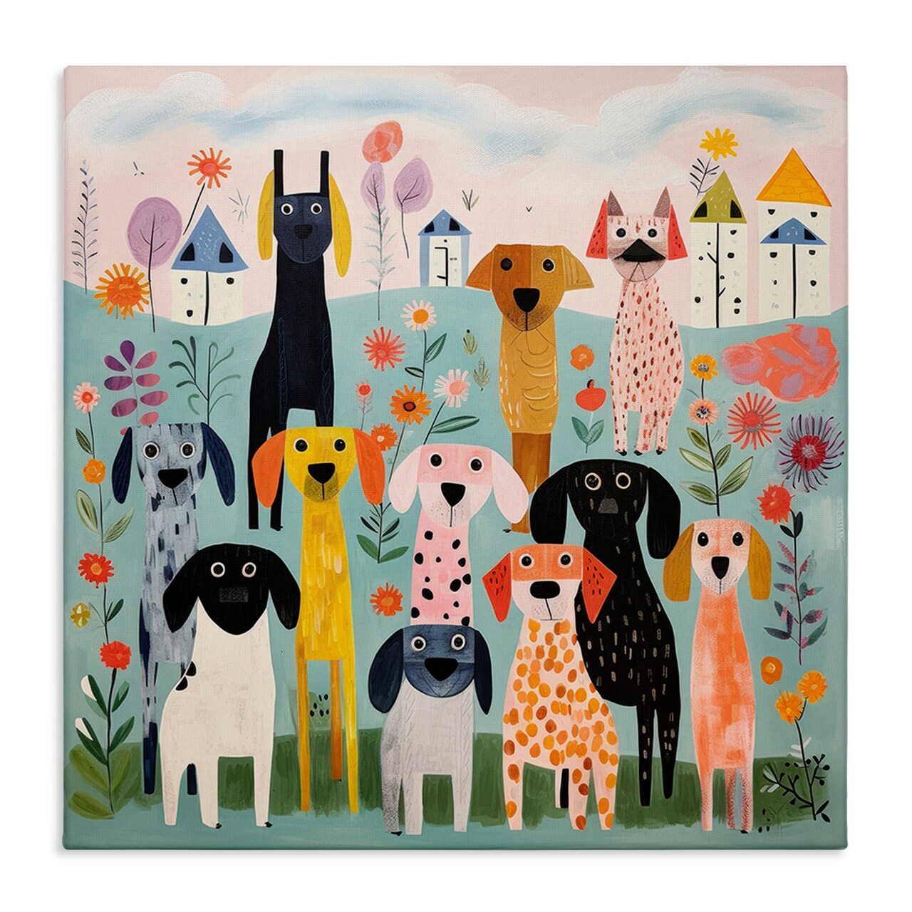 Stupell Industries Patterned Dogs in Yard Canvas Design By Lazar Studio